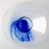 Vintage Bormioli Rocco Glass Bowl: Blue Swirl Mid-Century Platter / 1990s