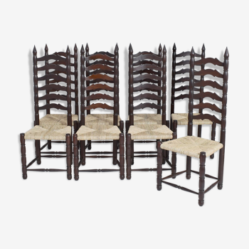 Ensemble de 8 chaises à dossier haut, années 1950