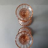 Pair of pink glass candle holders