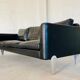 Vintage danish soren holst black leather 3 seater sofa with aluminium legs
