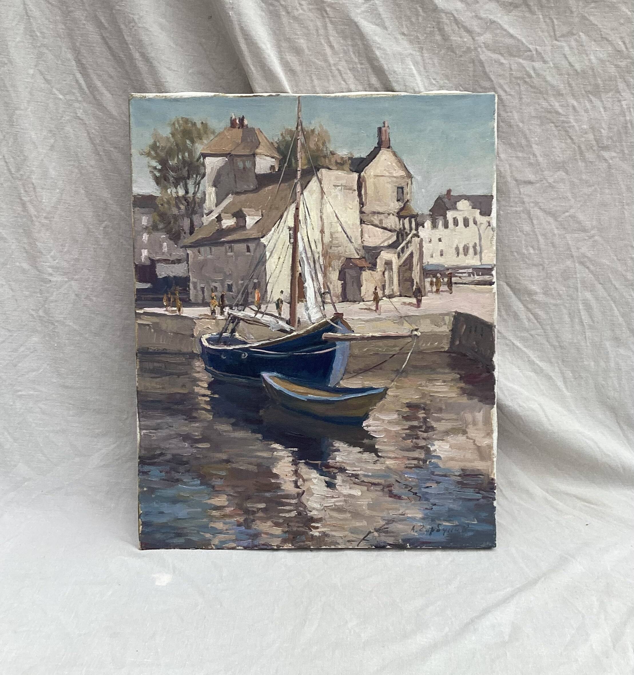Signed painting Oil on canvas “Ville Honfleur, Normandy” dimensions: height -50cm- Width -40cm-