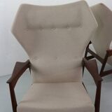 Set of Two Danish Adjustable Wingback Lounge Chairs in Teak by Ib Kofod Larsen