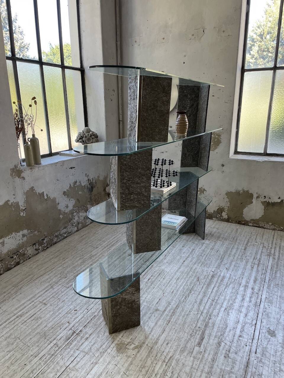 Roche Bobois stone and glass sculpture shelf 1970s