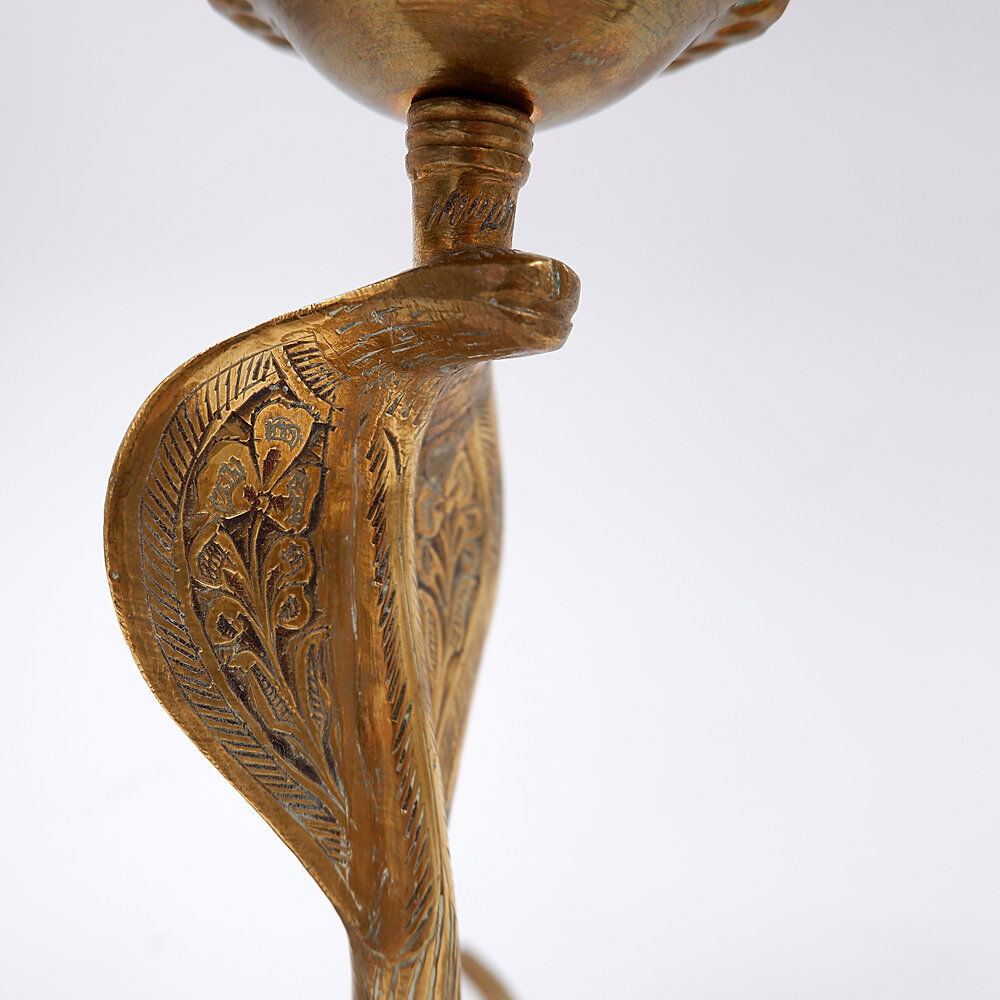 Pair of engraved brass cobra candlesticks - 1960s