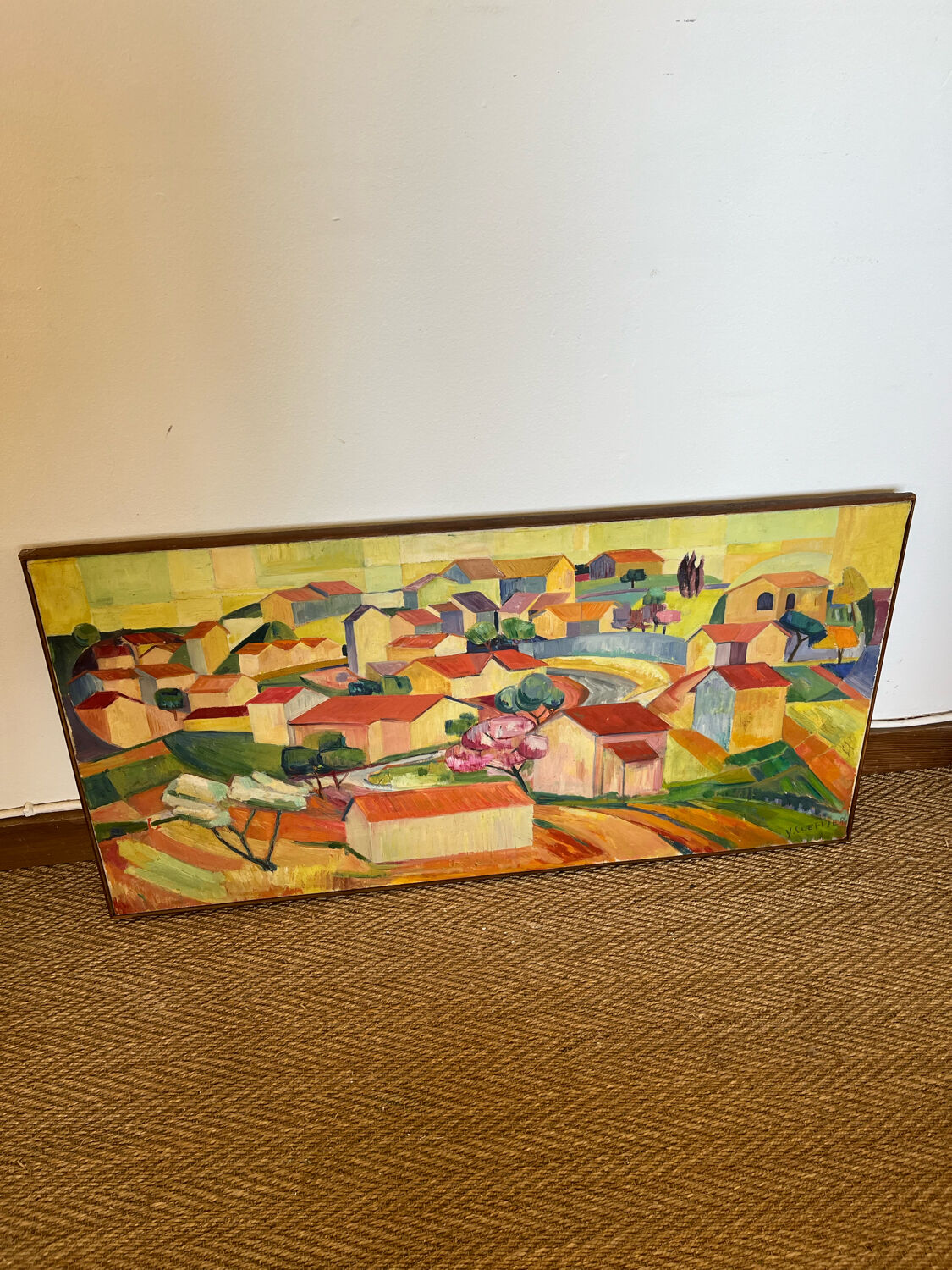 Contemporary painting cubist landscape on canvas