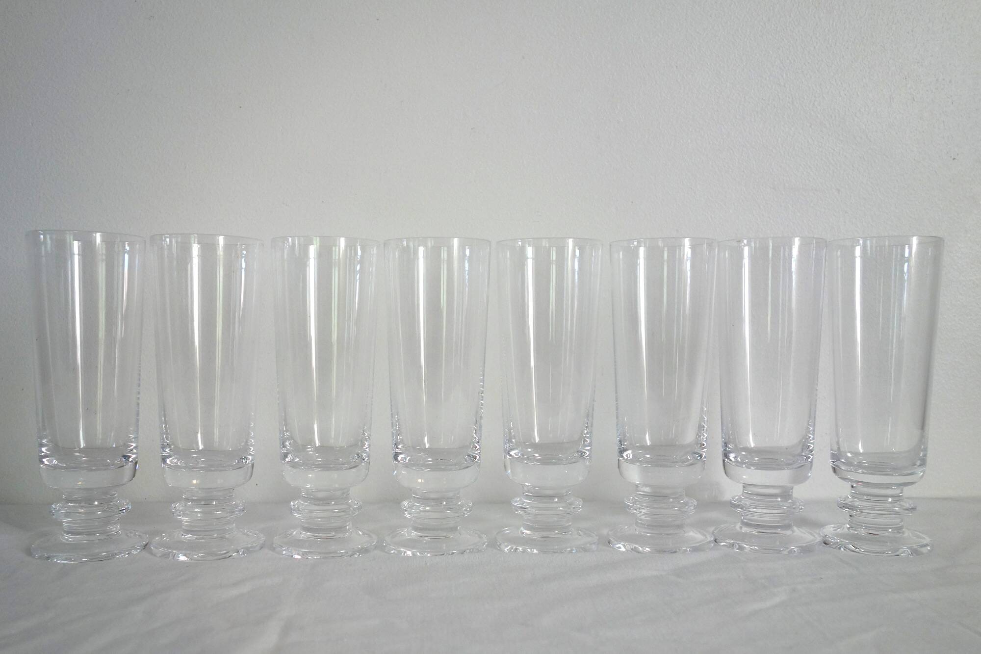 8 vintage Sèvres crystal champagne glasses, 1970s