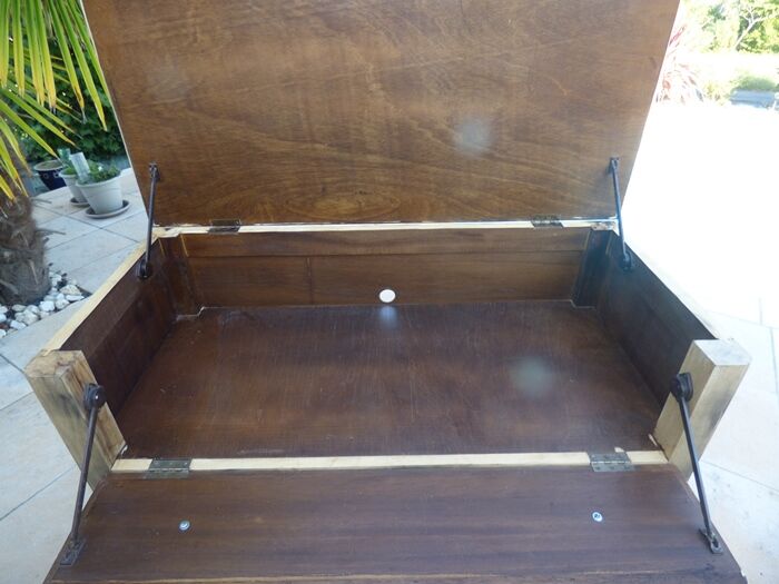 Low cabinet with two doors, a large drawer and its top which lifts up in solid wood