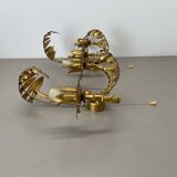 Lot de 2 appliques murales hollywood regency golden florentiner tiki style, italie 1970