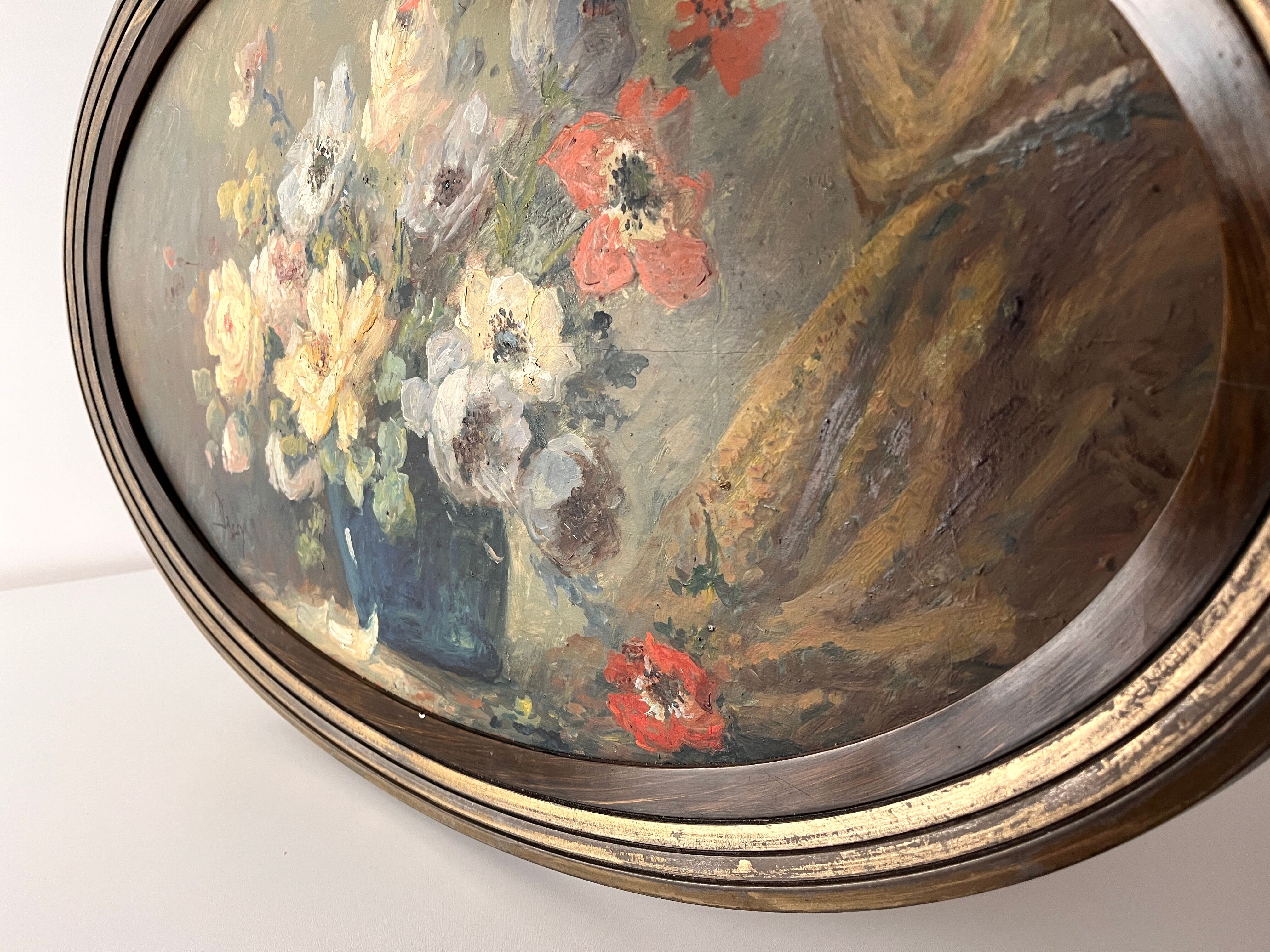 Still life with flowers, oil on panel circa 1930