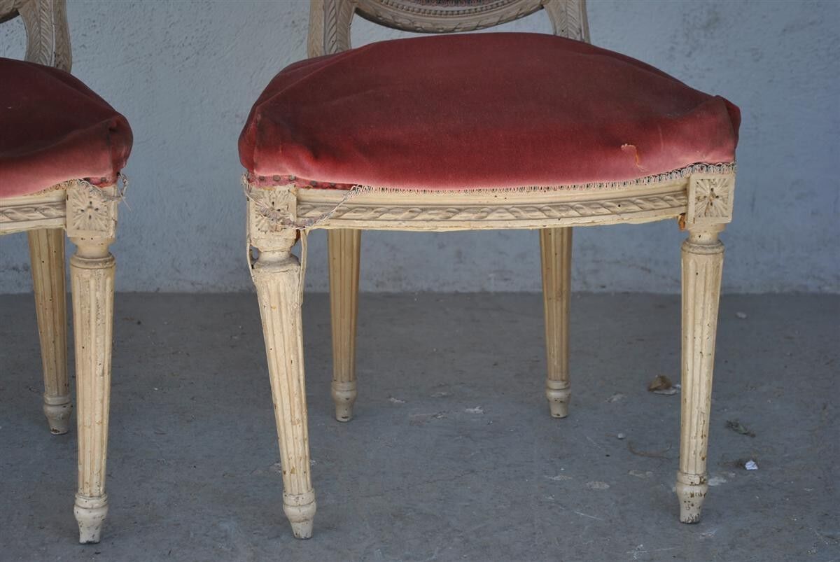 Pair of Louis XVI style cream lacquered chairs around 1900