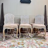 Set of six Louis XV style lacquered wood caned chairs