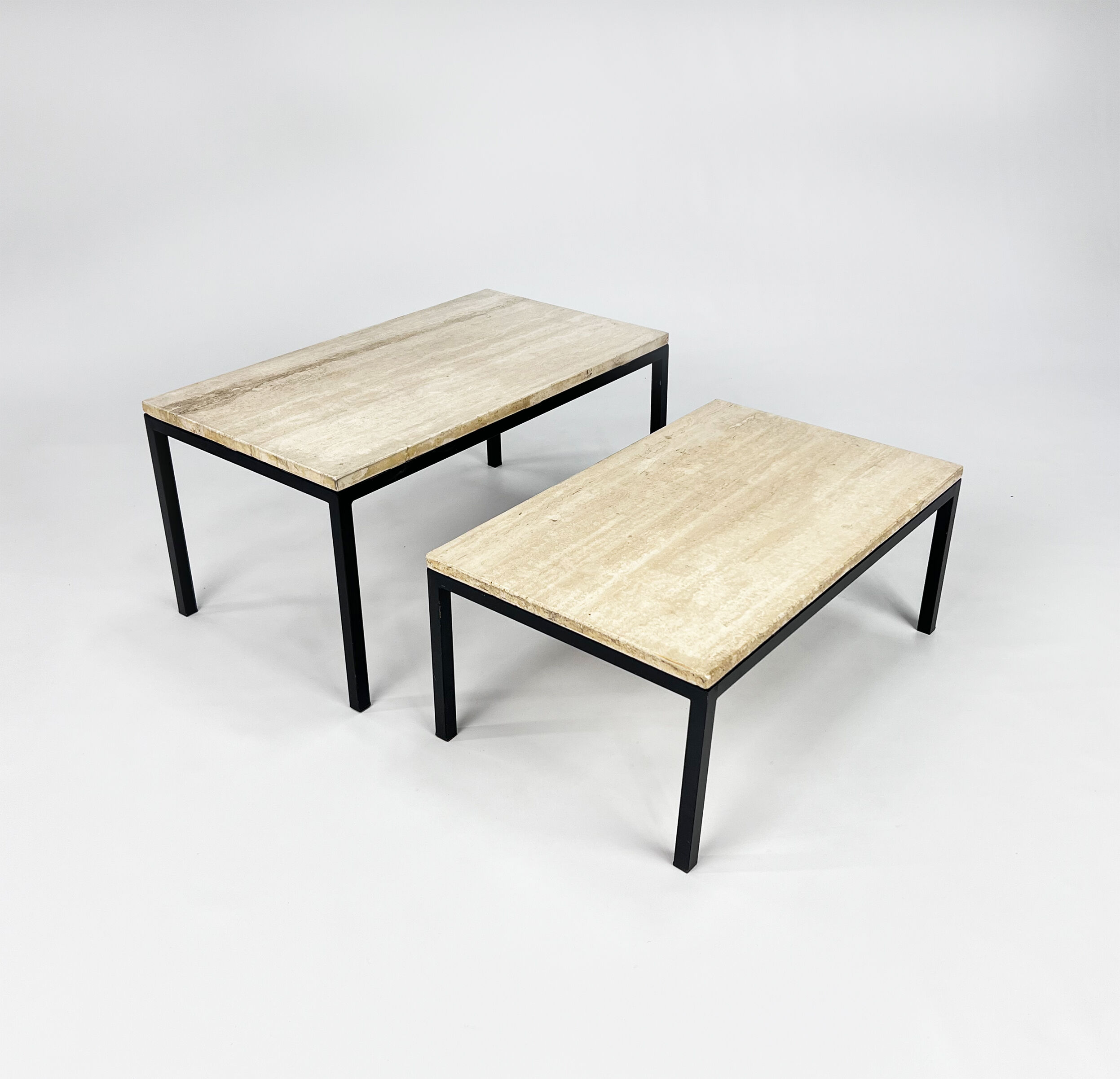 Set of 2 mid century travertine and steel coffee tables, 1960s
