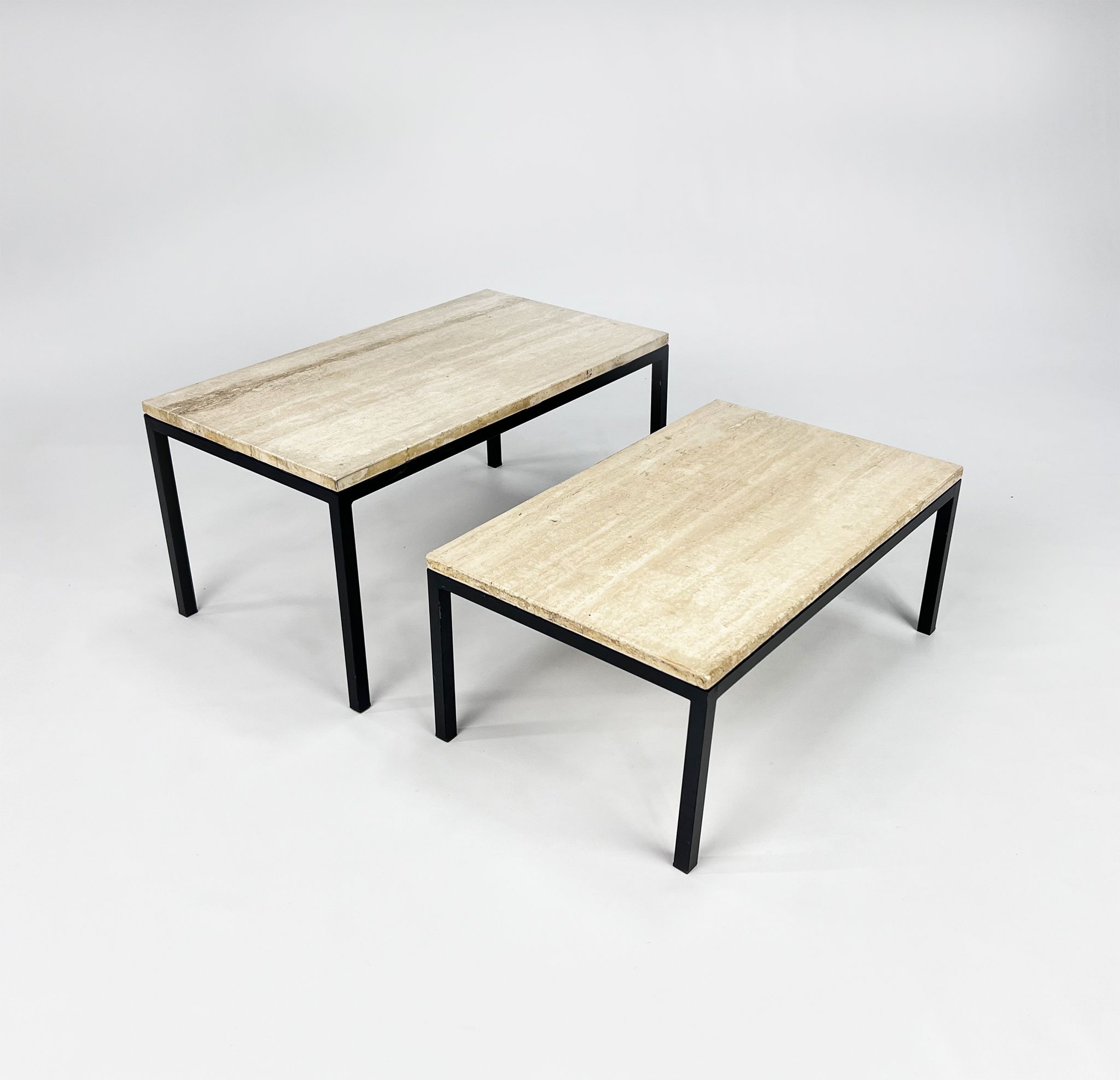 Set of 2 mid century travertine and steel coffee tables, 1960s