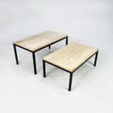 Set of 2 mid century travertine and steel coffee tables, 1960s