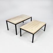 Set of 2 mid century travertine and steel coffee tables, 1960s