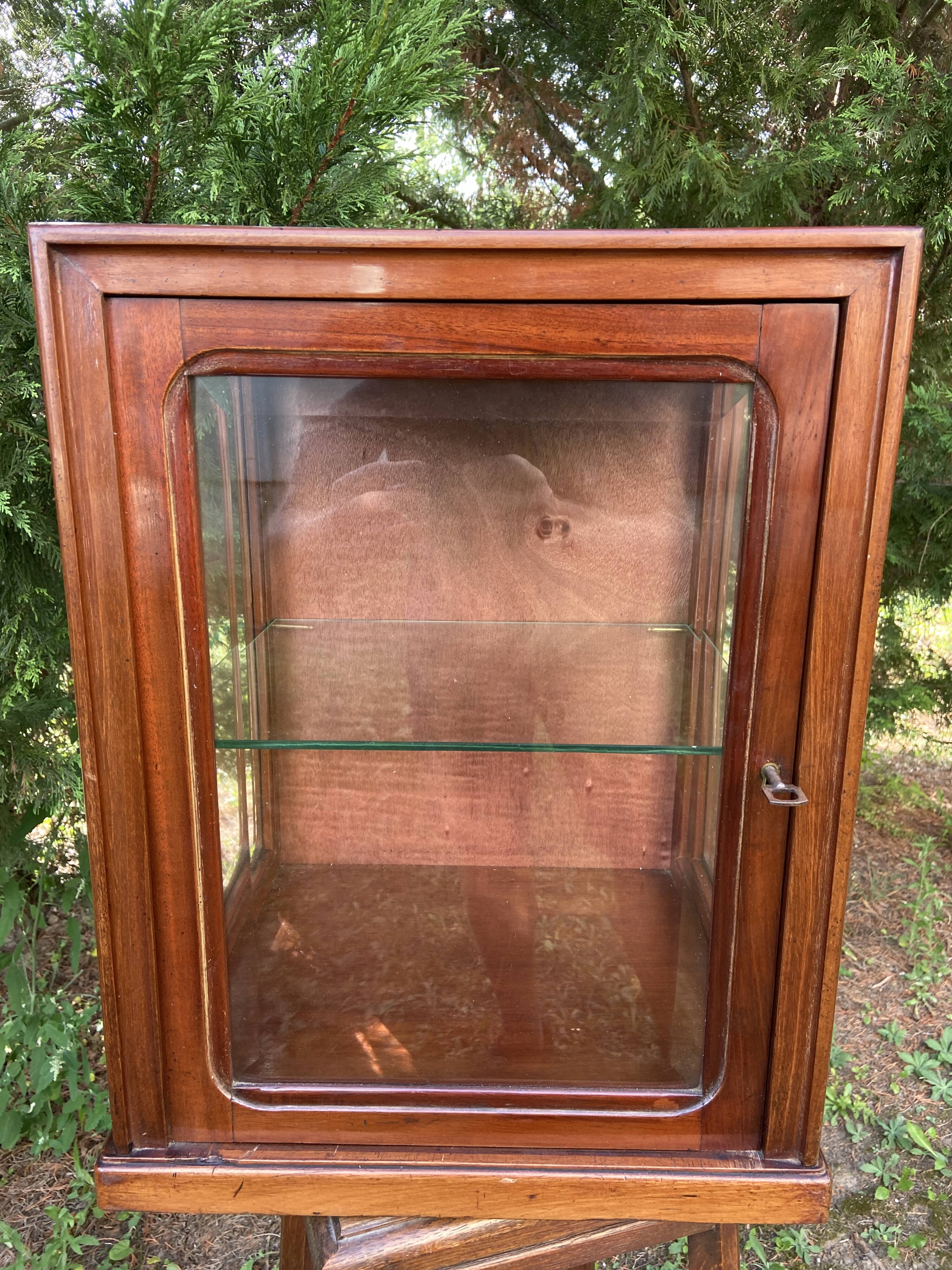 Small 1930s mahogany display cabinet, art deco apothecary cabinet