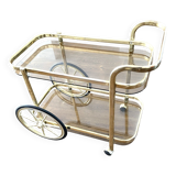 Brass and smoked glass bar trolley, 2 trays