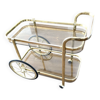 Brass and smoked glass bar trolley, 2 trays