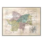 Saône and Loire, old map printed in 1883.