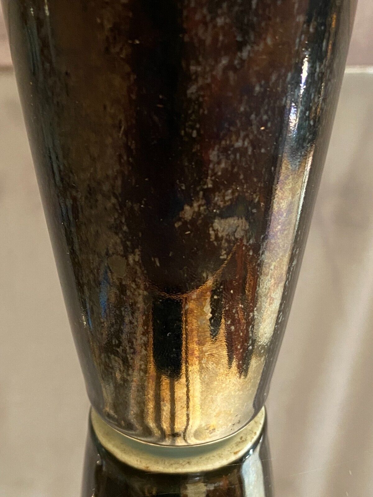 Iridescent ceramic soliflore vase early XXth GDV Bruère Girault Demay Vignolet