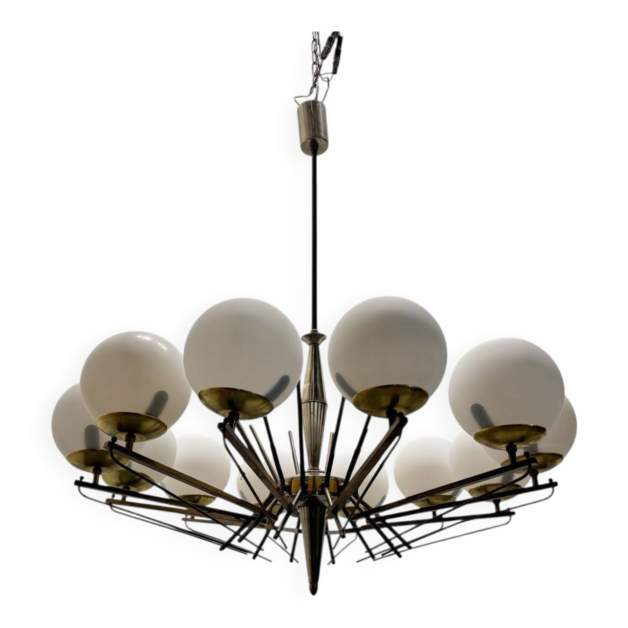 Large Sputnik Bronze & Glass Chandelier, 1960s