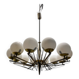 Large Sputnik Bronze & Glass Chandelier, 1960s