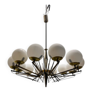 Large Sputnik Bronze & Glass Chandelier, 1960s