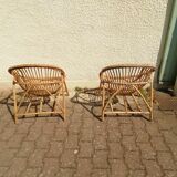 Vintage rattan armchair pair