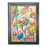 Vintage oil painting 'Bunte Szene' - Miklós Németh, 1962