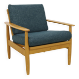 Fauteuil de salon danois vintage, années 1970, rembourrage neuf