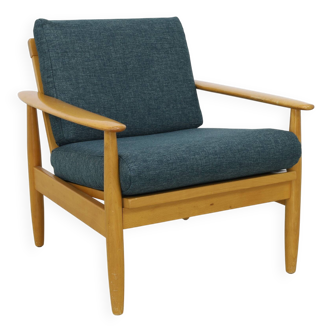 Fauteuil de salon danois vintage, années 1970, rembourrage neuf