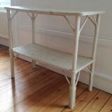 Console in white lacquered rectangular rattan