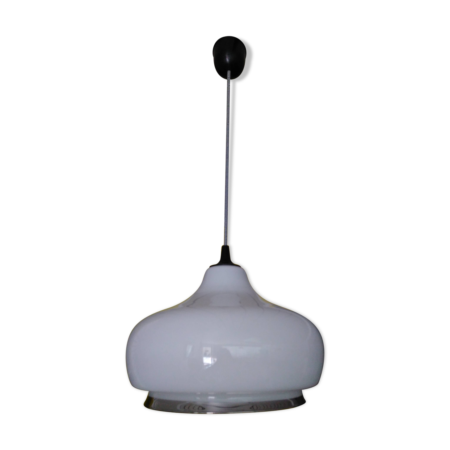 Vintage white opaline suspension with chrome border