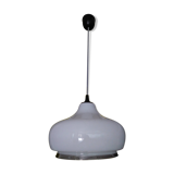 Vintage white opaline suspension with chrome border