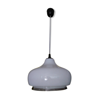 Vintage white opaline suspension with chrome border