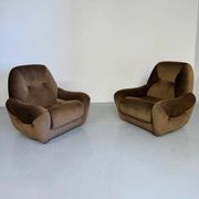 Lot of 2 cosy fabric armchairs, French design, vintage 1970s.