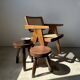 Tripod stool in upcycled teak high hollow - Small tripod stool in solid brown wood seat circ