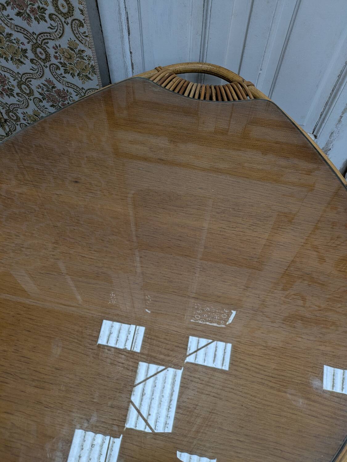 Rattan and glass coffee table