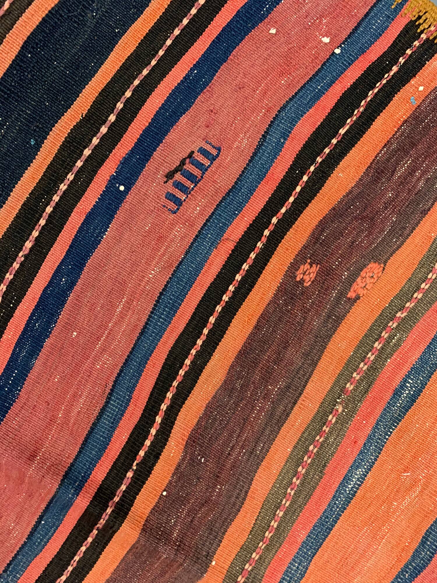 1960s Anatolian Kilim Runner, Striped Handwoven Wool Rug 125 x 363 cm