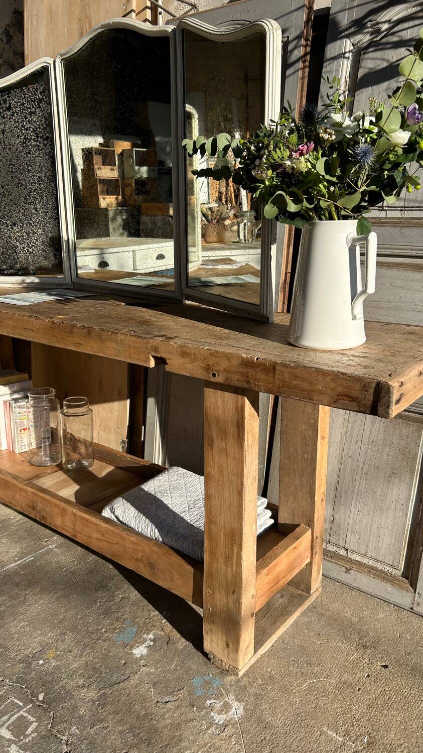 Large raw solid wood workbench