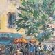 Sunny terrace table on market day signed (Ch. Blondel?)