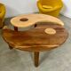 Solid wood coffee table with 2 Yin and Yang elements vintage 60s