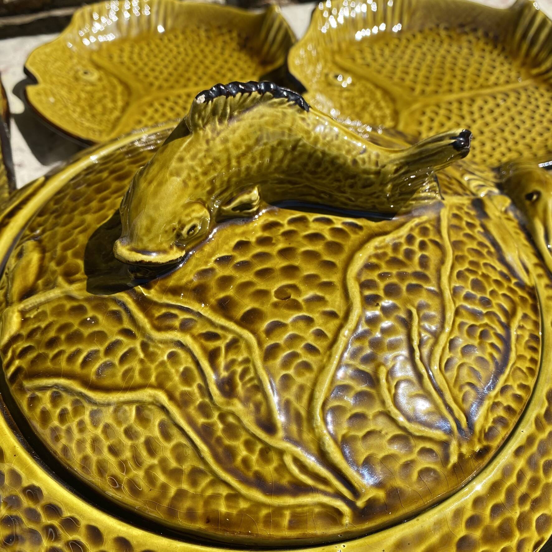 Vintage bouillabaisse service in faience, 13 pieces, 1970s.
