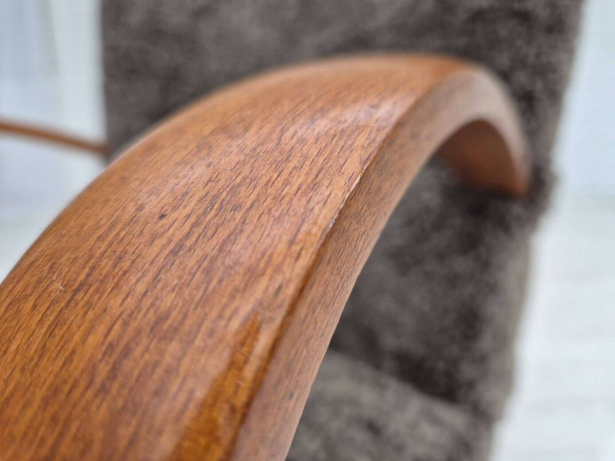 1960s, completely reupholstered Danish art deco armchair, genuine sheepskin "Wellington".