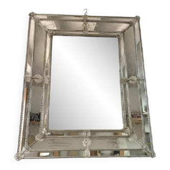 Venetian Rectangular Floreal Hand-Carving Wall Mirror in Murano Glass Style