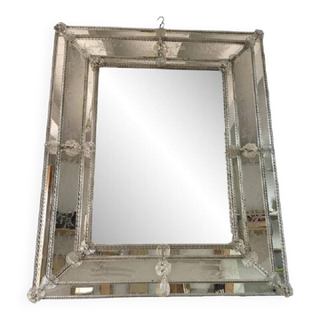 Venetian Rectangular Floreal Hand-Carving Wall Mirror in Murano Glass Style