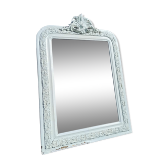 Louis Philippe style mirror with patinated white molding pediment