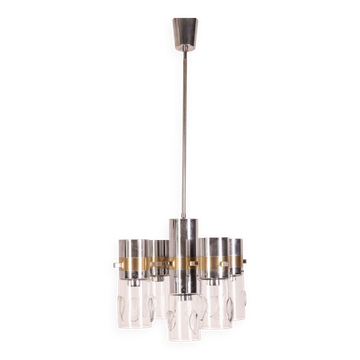 Lustre des années 70 en métal et verre Sicolari