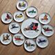 Dessert plates and their Gien earthenware dish illustrated by J. Charmoz automobile theme