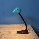 Erpé banker’s lamp with a turquoise enamel shade.